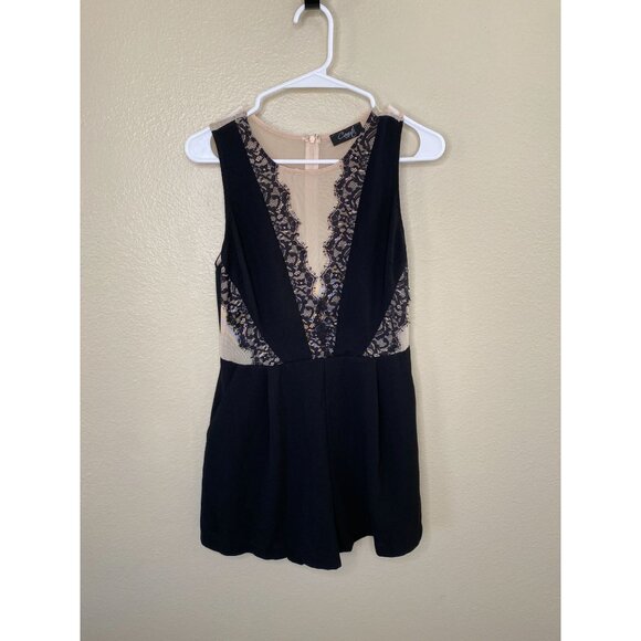 Canuto Womens Black Sleeveless Romper Medium polyester lace zipper shorts - Picture 1 of 7
